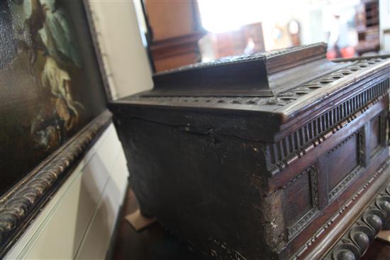 A 17th century Italian walnut casket, W.1ft 11in. D.1ft 4in. H.1ft 3.5in.